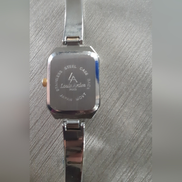 Silver and Gold Rectangular Watch with Geometric Design - Picture 2 of 3